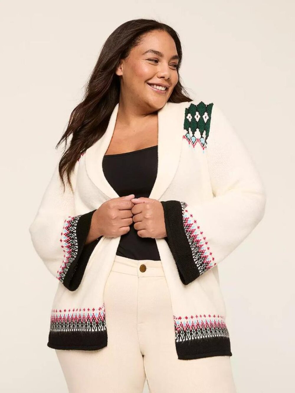 LANE BRYANT Women's Jacquard Shawl-Collar Cardigan Size 22/24 In Multi Fair Isle